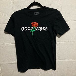 Black “Good Vibes” Rose Graphic Print Short Sleeve Tee - Size S
